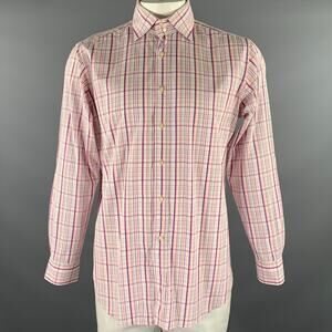 ETRO Size XL Pink Blue Green Plaid Cotton Long Sleeve Shirt